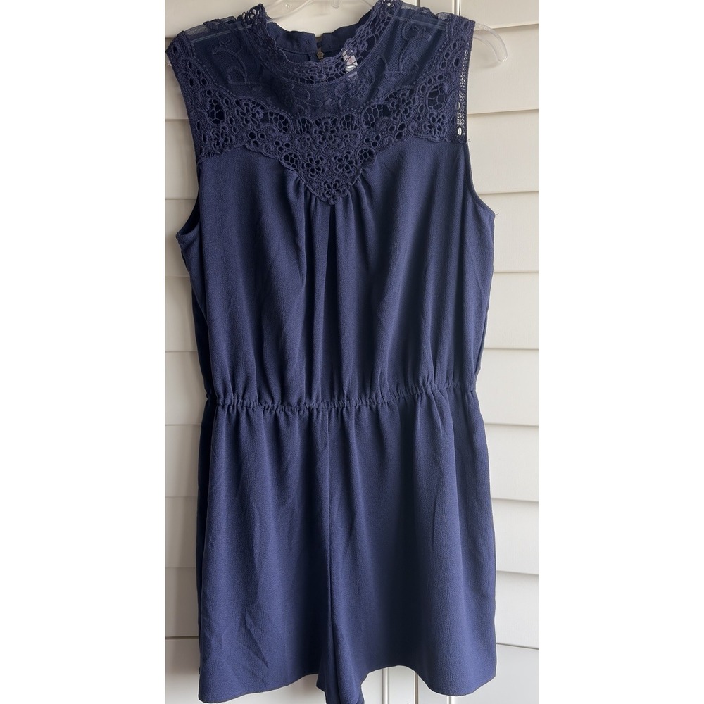 Xhilaration 2XL Navy Blue Romper Lace Crochet Sleeveless Pockets Boho Festival